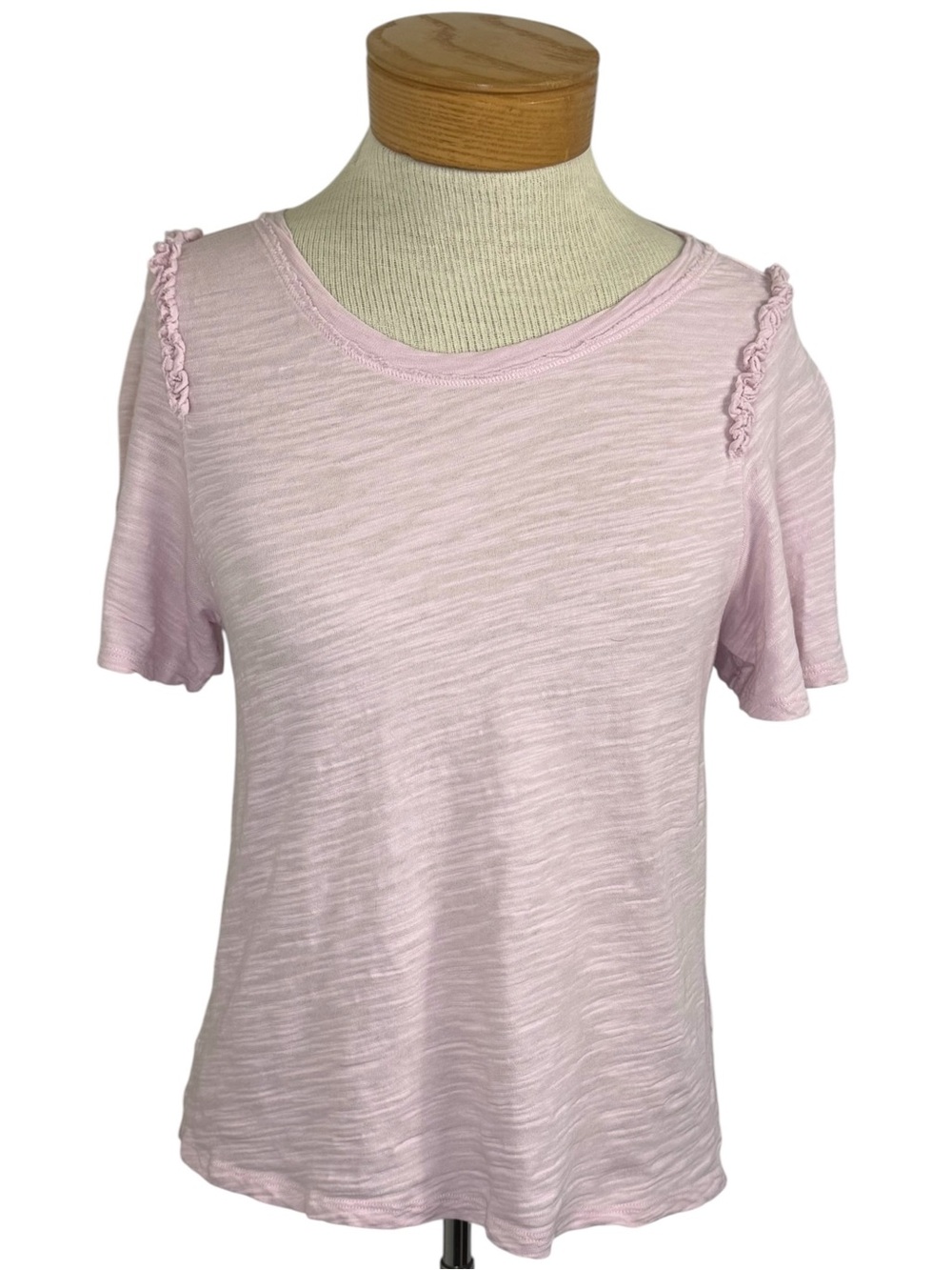 Lilla P Ruffle Shoulder Top XS | Boho Chic Minimalist Cotton Tee